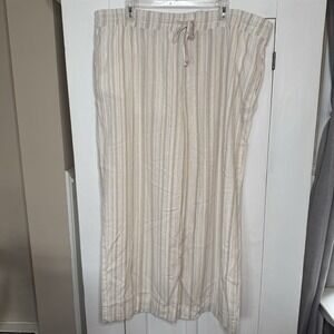 NEW Sonoma Striped 2X Linen Blend High Rise Straight Leg Pants White Beige NWT